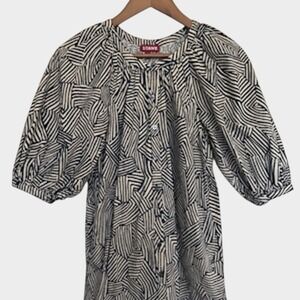 STAUD Navy White Geometric Striped Puff Sleeve Button Up Vincent Mini Dress XS